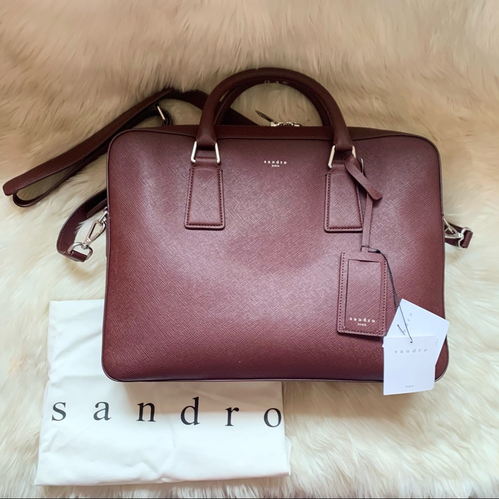 New! SANDRO Paris Pebbled Laptop Briefcase Bag